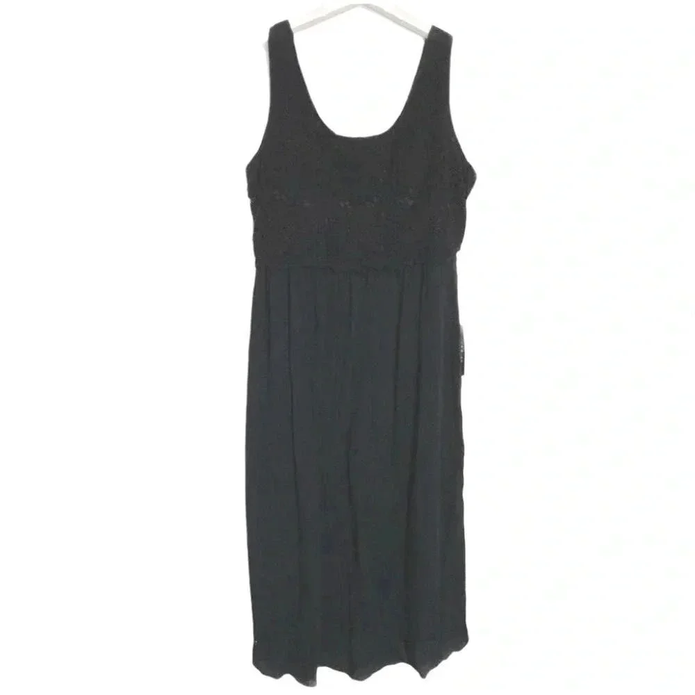 Avenue Midi Dress 22/24 Black Crochet‎ Lace Bodice Empire Waist Boho NWT